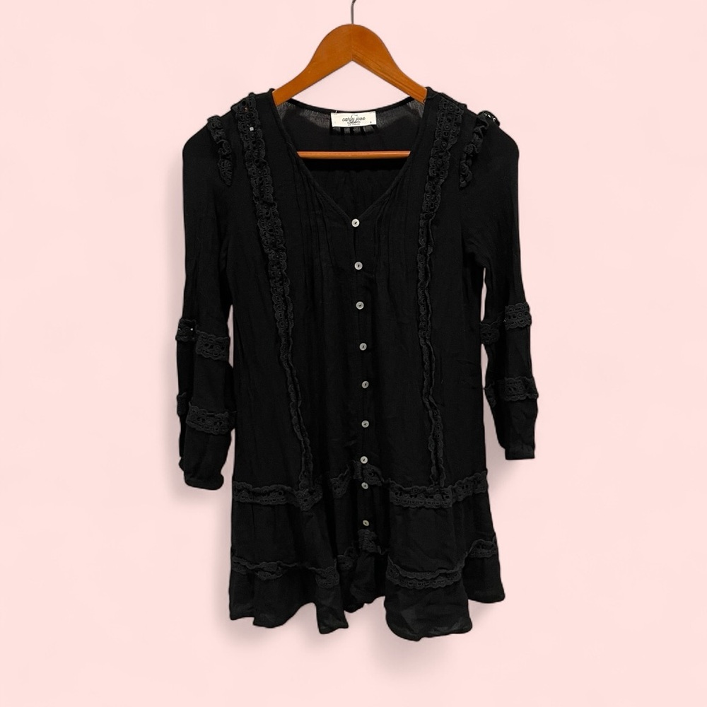 Carly Jean Los Angeles button front lace ruffle whimsigoth mini dress tunic boho